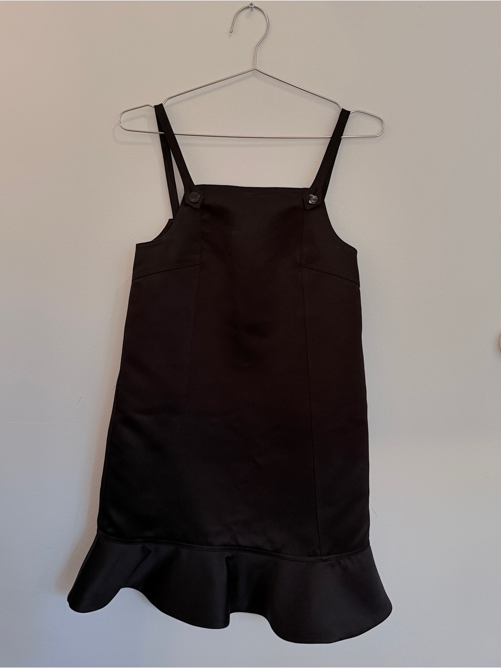 Ganni Black Ruffle-Hem Pinafore Mini Dress